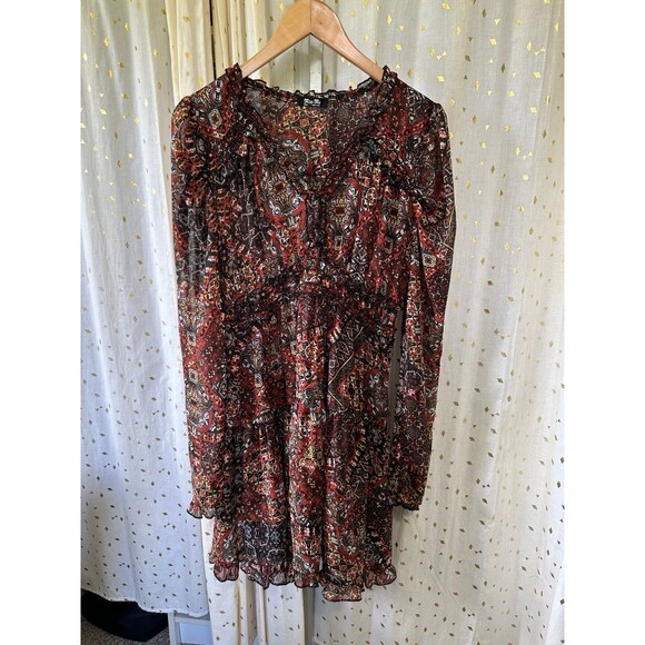 Miss Me Prairie Sheer Chiffon Puff Sleeve Tiered Ruffles Whimsigoth Dress S - Picture 2 of 7